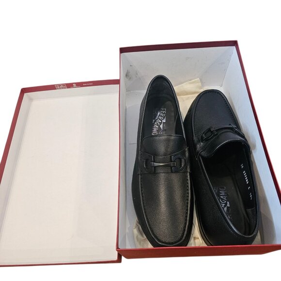 Salvatore Ferragamo Crown Nero Pebble Calf Loafer Mens Shoe Size 10.5 E With Box - Picture 17 of 17